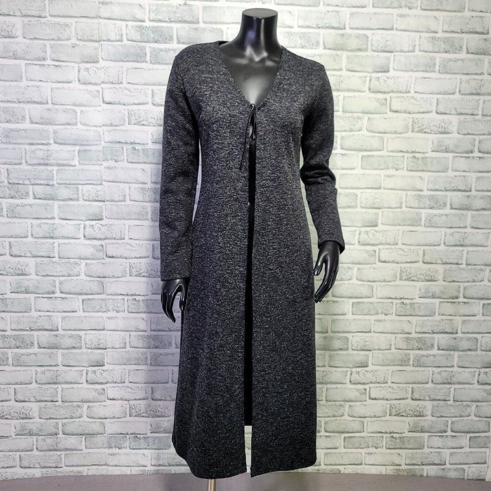 Vintage 90s Eye Candy Size‎ M Black Grey Long Cardigan Duster Tie Front Grunge